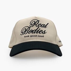NWOT NUUDS "Real Bodies" Unisex Snapback Hat (Black/Cream | O/S)